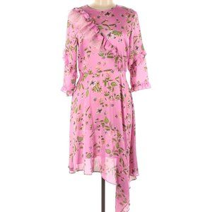 Primark Pink Floral Asymmetric Ruffle Dress Size 8